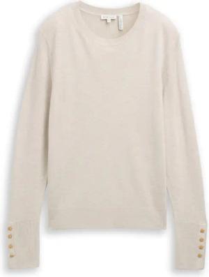 TOM TAILOR Damen Strickpullover mit Knopf-Details, beige, Meliert, Gr. M