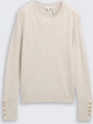 TOM TAILOR Damen Strickpullover mit Knopf-Details, beige, Meliert, Gr. XL