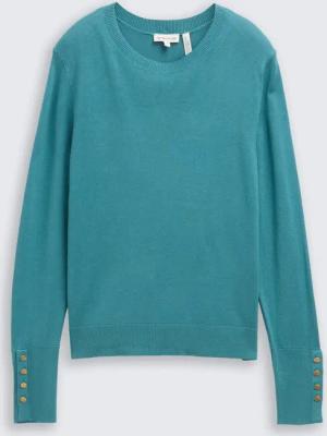 TOM TAILOR Damen Strickpullover mit Knopf-Details, blau, Uni, Gr. XL