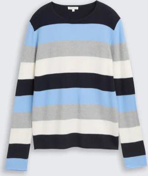 TOM TAILOR Damen Strickpullover mit Rundhalsausschnitt, blau, Gestreift, Gr. S