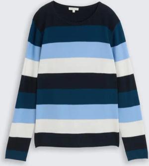 TOM TAILOR Damen Strickpullover mit Rundhalsausschnitt, blau, Gestreift, Gr. XL