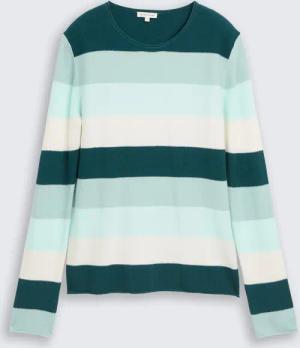 TOM TAILOR Damen Strickpullover mit Rundhalsausschnitt, grün, Gestreift, Gr. XL