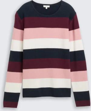 TOM TAILOR Damen Strickpullover mit Rundhalsausschnitt, lila, Gestreift, Gr. M