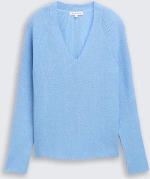 TOM TAILOR Damen Strickpullover mit V-Ausschnitt, blau, Uni, Gr. M