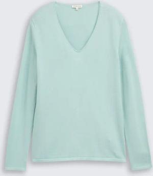 TOM TAILOR Damen Strickpullover mit V-Ausschnitt, blau, Uni, Gr. S