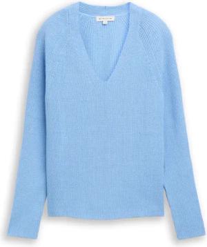TOM TAILOR Damen Strickpullover mit V-Ausschnitt, blau, Uni, Gr. XL