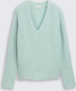 TOM TAILOR Damen Strickpullover mit V-Ausschnitt, blau, Uni, Gr. XL