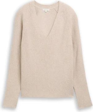 TOM TAILOR Damen Strickpullover mit V-Ausschnitt, braun, Meliert, Gr. XL