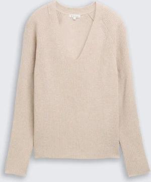 TOM TAILOR Damen Strickpullover mit V-Ausschnitt, braun, Meliert, Gr. XXXL