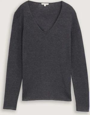 TOM TAILOR Damen Strickpullover mit V-Ausschnitt, grau, Meliert, Gr. S