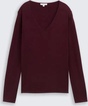 TOM TAILOR Damen Strickpullover mit V-Ausschnitt, rot, Uni, Gr. L