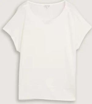 TOM TAILOR Damen T-Shirt aus Materialmix, weiß, Uni, Gr. XS