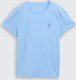 TOM TAILOR Damen T-Shirt mit Blumen-Stickerei, blau, Uni, Gr. L