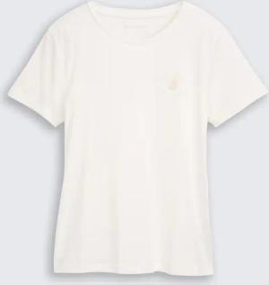 TOM TAILOR Damen T-Shirt mit Blumen-Stickerei, weiß, Uni, Gr. L