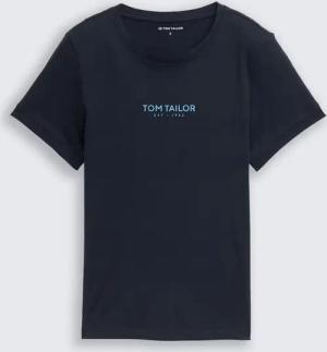TOM TAILOR Damen T-Shirt mit Logo-Print, blau, Uni, Gr. S