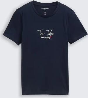 TOM TAILOR Damen T-Shirt mit Logo-Print, blau, Uni, Gr. XL