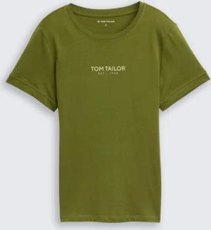 TOM TAILOR Damen T-Shirt mit Logo-Print, grün, Uni, Gr. S