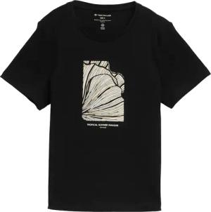 TOM TAILOR Damen T-Shirt mit Print, schwarz, Uni, Gr. XS
