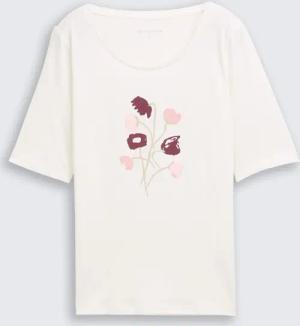 TOM TAILOR Damen T-Shirt mit Print, weiß, Uni, Gr. L