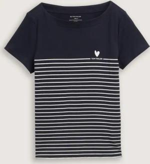 TOM TAILOR Damen T-Shirt mit Streifenmuster, blau, Uni, Gr. M