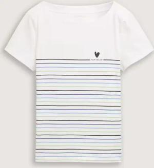 TOM TAILOR Damen T-Shirt mit Streifenmuster, weiß, Uni, Gr. M