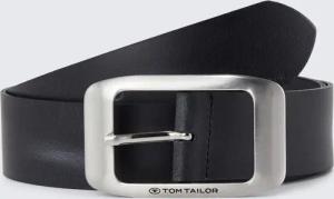 TOM TAILOR Damen TTAMY Ledergürtel mit eckiger Dornschließe, blau, Logo Print, Gr. 105