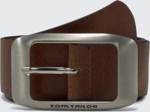 TOM TAILOR Damen TTAMY Ledergürtel mit eckiger Dornschließe, braun, Logo Print, Gr. 75