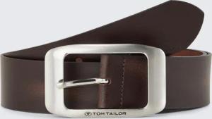 TOM TAILOR Damen TTAMY Ledergürtel mit eckiger Dornschließe, braun, Logo Print, Gr. 95