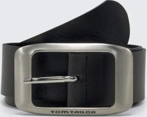 TOM TAILOR Damen TTAMY Ledergürtel mit eckiger Dornschließe, schwarz, Logo Print, Gr. 80