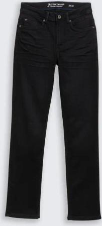 TOM TAILOR Damen TTELVA STRAIGHT High Waist Jeans, schwarz, Uni, Gr. 32/32