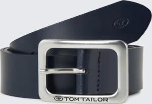 TOM TAILOR Damen TTEVE Ledergürtel mit abgerundeter Dornschließe, blau, Logo Print, Gr. 85