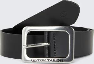 TOM TAILOR Damen TTEVE Ledergürtel mit abgerundeter Dornschließe, schwarz, Logo Print, Gr. 90