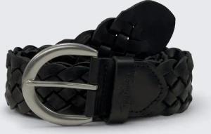 TOM TAILOR Damen TTLISA Flechtgürtel aus Leder, schwarz, Logo Print, Gr. 90