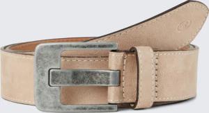 TOM TAILOR Damen TTLUCY Velourledergürtel mit eckiger Dornschließe, beige, Logo Print, Gr. 75
