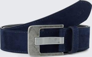 TOM TAILOR Damen TTLUCY Velourledergürtel mit eckiger Dornschließe, blau, Logo Print, Gr. 105