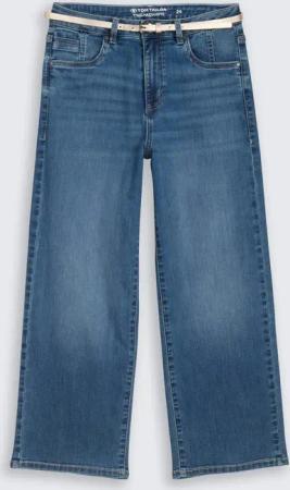 TOM TAILOR Damen TTNELMA CULOTTE Stretch Jeans mit Gürtel, blau, Uni, Gr. 27/28