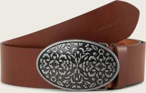 TOM TAILOR Damen TTTAYLOR Ledergürtel mit Koppelschließe, braun, Logo Print, Gr. 80