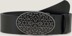TOM TAILOR Damen TTTAYLOR Ledergürtel mit Koppelschließe, schwarz, Logo Print, Gr. 75