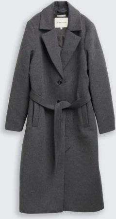 TOM TAILOR Damen Wollmantel mit Gürtel, grau, Meliert, Gr. XXXL