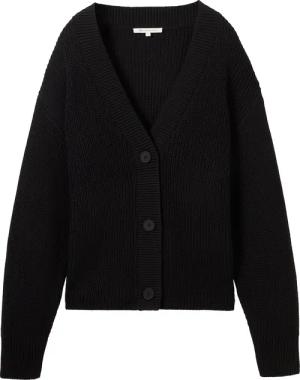 TOM TAILOR DENIM Damen Cardigan mit V-Ausschnitt, schwarz, Uni, Gr. XXL
