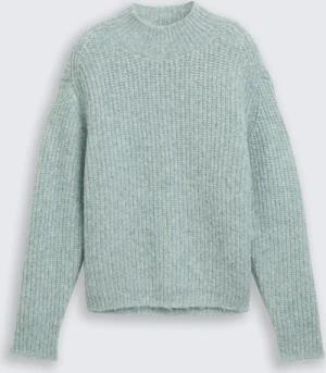 TOM TAILOR DENIM Damen Relaxed Fit Strickpullover mit Stehkragen, blau, Meliert, Gr. XS