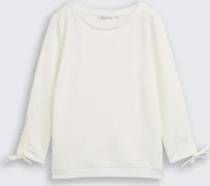 TOM TAILOR DENIM Damen Slim Fit Sweatshirt mit Raffärmeln, weiß, Uni, Gr. L