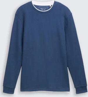 TOM TAILOR DENIM Herren Langarmshirt im 2-in-1-Look, blau, Uni, Gr. S