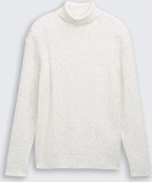 TOM TAILOR DENIM Herren Rollkragenpullover aus Noppengarn, weiß, Meliert, Gr. XL