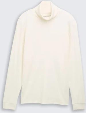 TOM TAILOR DENIM Herren Rollkragenshirt mit Rippstruktur, weiß, Uni, Gr. S