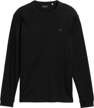 TOM TAILOR Herren Basic Langarmshirt aus Baumwolle, schwarz, Uni, Gr. L