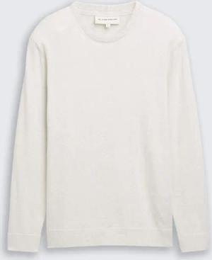 TOM TAILOR Herren Basic Strickpullover aus Baumwolle, weiß, Meliert, Gr. L