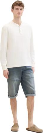 Tom Tailor Herren Bermuda Short MORRIS OVERKNEE Relaxed Blau Mid Stone Blue Grey