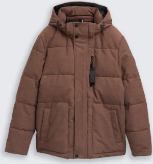 TOM TAILOR Herren Cord Puffer-Jacke mit abnehmbarer Kapuze, braun, Uni, Gr. M