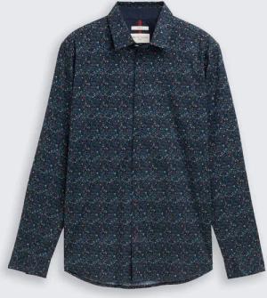 TOM TAILOR Herren Fitted Hemd mit Muster, blau, Gemustert, Gr. XXL